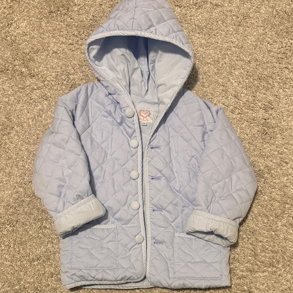 Cecil and Lou Quilted Hooded Jacket in Light Blue. Size 5. Great condition!